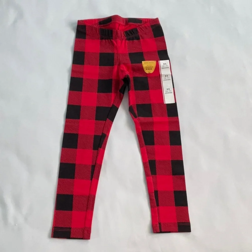 Cat‎ & Jack toddler Girls Buffalo plait Legging red black size XS 4-5